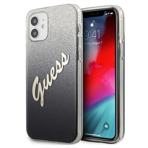 Etui Guess Glitter Gradient Script na iPhone 12 mini - czarne Guess