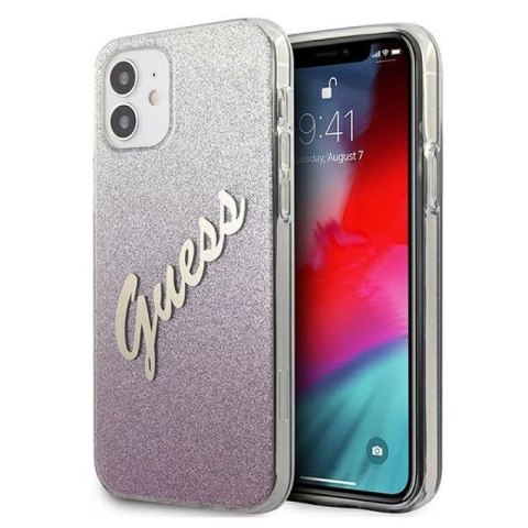 Etui Guess Glitter Gradient Script na iPhone 12 mini - różowe Guess