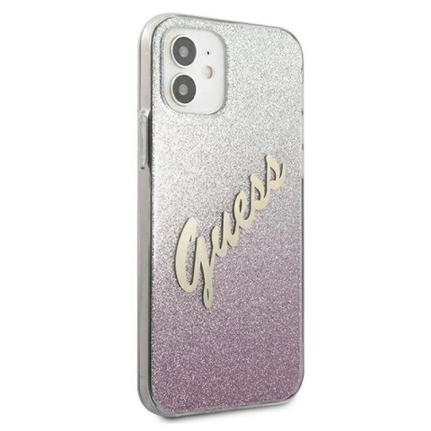 Etui Guess Glitter Gradient Script na iPhone 12 mini - różowe Guess