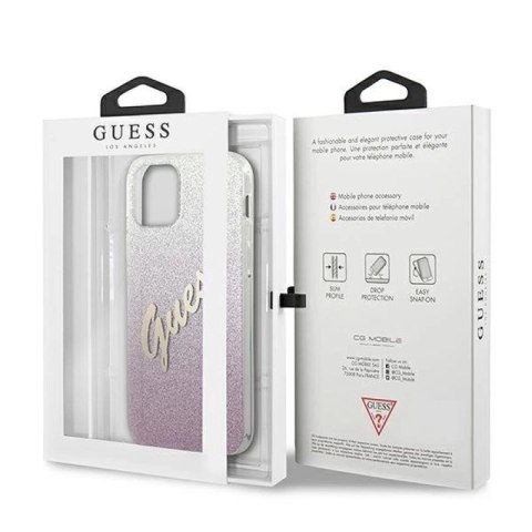Etui Guess Glitter Gradient Script na iPhone 12 mini - różowe Guess