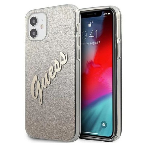 Etui Guess Glitter Gradient Script na iPhone 12 mini - złote Guess