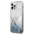 Etui Guess Glitter Vintage Script na iPhone 12 Pro Max - niebieskie Guess