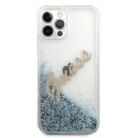 Etui Guess Glitter Vintage Script na iPhone 12 Pro Max - niebieskie Guess
