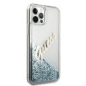 Etui Guess Glitter Vintage Script na iPhone 12 Pro Max - niebieskie Guess