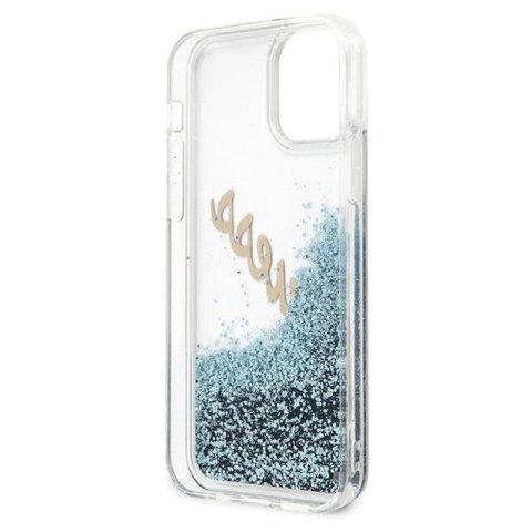 Etui Guess Glitter Vintage Script na iPhone 12 Pro Max - niebieskie Guess