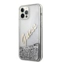 Etui Guess Glitter Vintage Script na iPhone 12 Pro Max - srebrne Guess