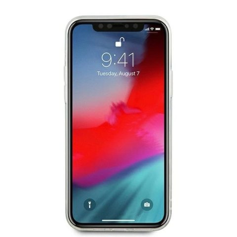 Etui Guess Glitter Vintage Script na iPhone 12 Pro Max - srebrne Guess