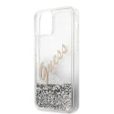 Etui Guess Glitter Vintage Script na iPhone 12 Pro Max - srebrne Guess