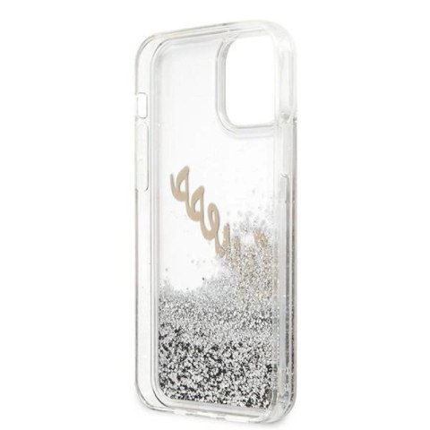 Etui Guess Glitter Vintage Script na iPhone 12 Pro Max - srebrne Guess