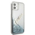 Etui Guess Glitter Vintage Script na iPhone 12 mini - niebieskie Guess