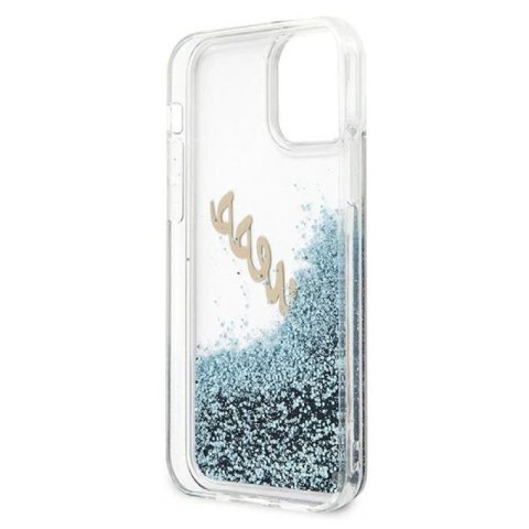 Etui Guess Glitter Vintage Script na iPhone 12 mini - niebieskie Guess