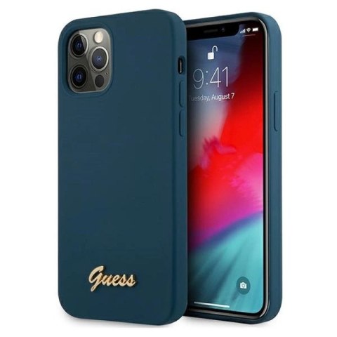 Etui Guess Metal Logo Script na iPhone 12 Pro Max - niebieskie Guess