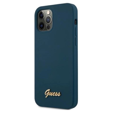 Etui Guess Metal Logo Script na iPhone 12 Pro Max - niebieskie Guess
