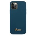 Etui Guess Metal Logo Script na iPhone 12 Pro Max - niebieskie Guess