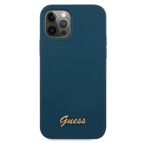 Etui Guess Metal Logo Script na iPhone 12 Pro Max - niebieskie Guess