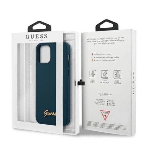 Etui Guess Metal Logo Script na iPhone 12 Pro Max - niebieskie Guess