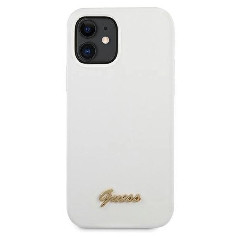 Etui Guess Metal Logo Script na iPhone 12 mini - białe Guess