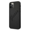 Etui Guess Saffiano Vintage Script na iPhone 12 Pro Max 6,7" - czarne Guess