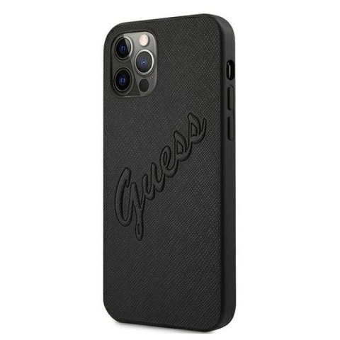 Etui Guess Saffiano Vintage Script na iPhone 12 Pro Max 6,7" - czarne Guess