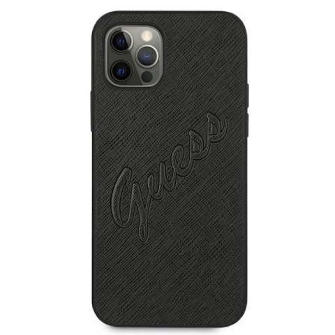 Etui Guess Saffiano Vintage Script na iPhone 12 Pro Max 6,7" - czarne Guess
