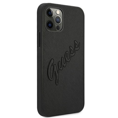 Etui Guess Saffiano Vintage Script na iPhone 12 Pro Max 6,7" - czarne Guess
