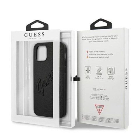 Etui Guess Saffiano Vintage Script na iPhone 12 Pro Max 6,7" - czarne Guess
