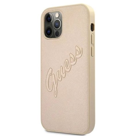 Etui Guess Saffiano Vintage Script na iPhone 12 Pro Max - złote Guess