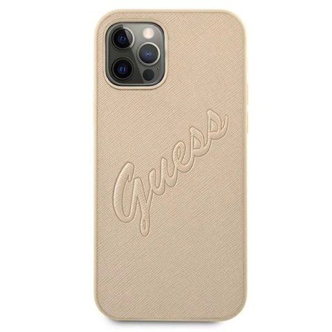 Etui Guess Saffiano Vintage Script na iPhone 12 / iPhone 12 Pro - złote Guess