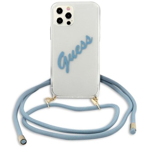 Etui Guess Script Vintage na iPhone 12 Pro Max - niebieskie Guess