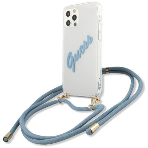 Etui Guess Script Vintage na iPhone 12 Pro Max - niebieskie Guess