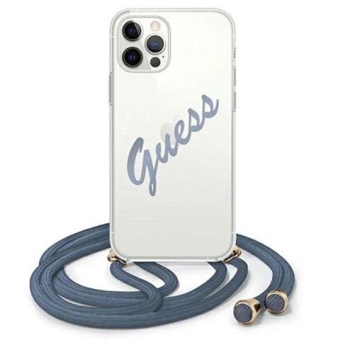 Etui Guess Script Vintage na iPhone 12 / iPhone 12 Pro - niebieskie Guess