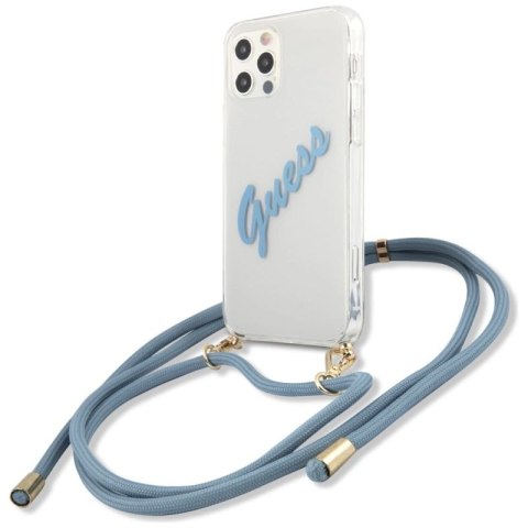Etui Guess Script Vintage na iPhone 12 / iPhone 12 Pro - niebieskie Guess