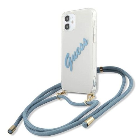 Etui Guess Script Vintage na iPhone 12 mini - niebieskie Guess