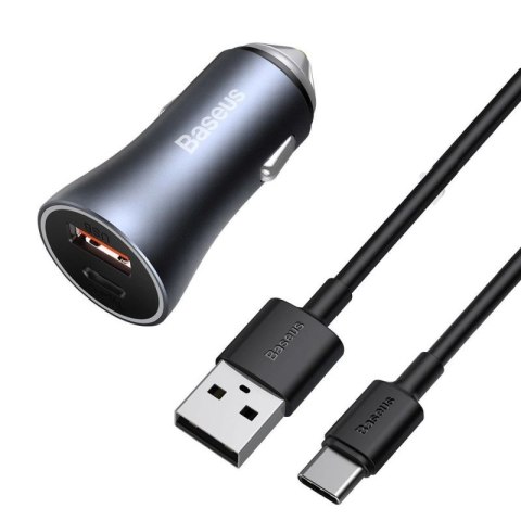 Ładowarka Baseus Golden Contactor Pro do samochodu USB-C / USB-A 40W PD QC 4+ SCP FCP AFC + kabel - szara Baseus