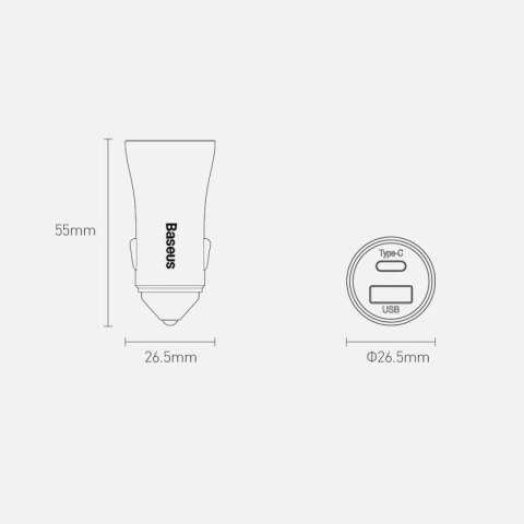 Ładowarka Baseus Golden Contactor Pro do samochodu USB-C / USB-A 40W PD QC 4+ SCP FCP AFC + kabel - szara Baseus