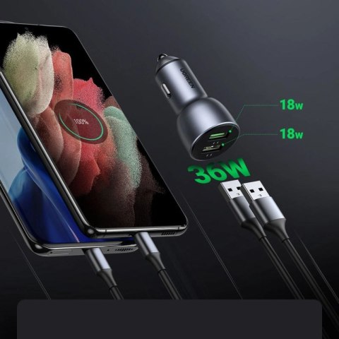 Ugreen szybka ładowarka samochodowa 2x USB 36W Quick Charge SCP FCP AFC szary (CD213 10144) UGREEN