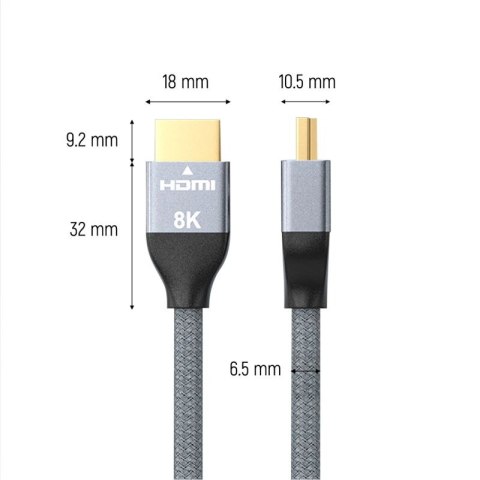 Wozinsky kabel HDMI 2.1 8K 60 Hz 48 Gbps / 4K 120 Hz / 2K 144 Hz 2 m srebrny (WHDMI-20) Wozinsky