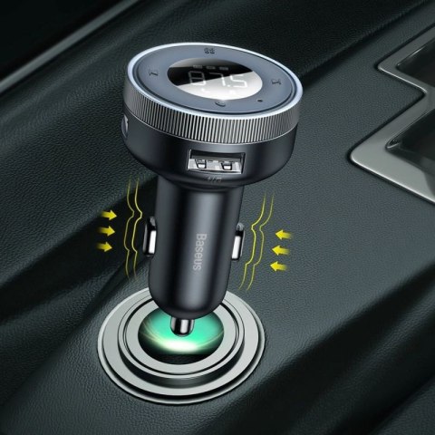 Baseus Enjoy transmiter FM ładowarka samochodowa LED 2x USB / 3,5mm jack bezprzewodowy odtwarzacz MP3 Bluetooth 5.0 3.4A czarny  Baseus