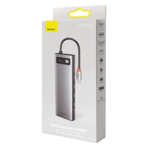 Baseus Metal Gleam 11w1 wielofunkcyjny HUB USB Typ C - 3x USB 3.2 Gen 1 5Gbps / USB Typ C PD 100W / 3,5 mm mini jack AUX / VGA F Baseus