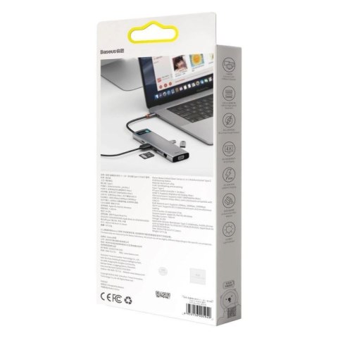 Baseus Metal Gleam 11w1 wielofunkcyjny HUB USB Typ C - 3x USB 3.2 Gen 1 5Gbps / USB Typ C PD 100W / 3,5 mm mini jack AUX / VGA F Baseus