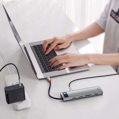 Baseus Metal Gleam 11w1 wielofunkcyjny HUB USB Typ C - 3x USB 3.2 Gen 1 5Gbps / USB Typ C PD 100W / 3,5 mm mini jack AUX / VGA F Baseus