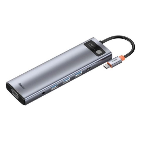 Baseus Metal Gleam 11w1 wielofunkcyjny HUB USB Typ C - 3x USB 3.2 Gen 1 5Gbps / USB Typ C PD 100W / 3,5 mm mini jack AUX / VGA F Baseus