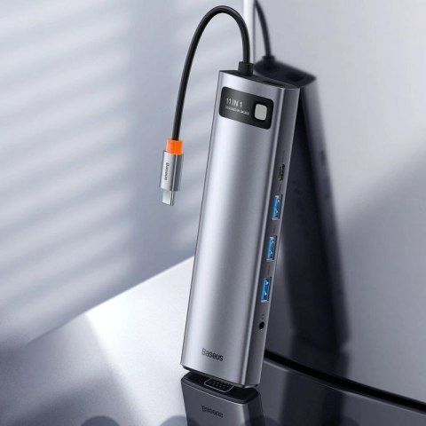 Baseus Metal Gleam 11w1 wielofunkcyjny HUB USB Typ C - 3x USB 3.2 Gen 1 5Gbps / USB Typ C PD 100W / 3,5 mm mini jack AUX / VGA F Baseus