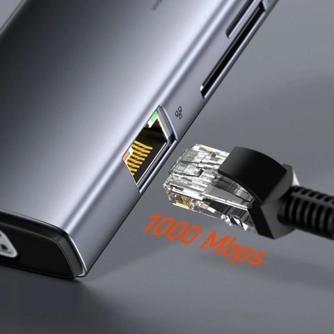 Baseus Metal Gleam 11w1 wielofunkcyjny HUB USB Typ C - 3x USB 3.2 Gen 1 5Gbps / USB Typ C PD 100W / 3,5 mm mini jack AUX / VGA F Baseus