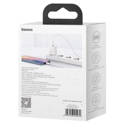 Baseus Super Si 1C szybka ładowarka USB Typ C 30W Power Delivery Quick Charge biały (CCSUP-J02) Baseus