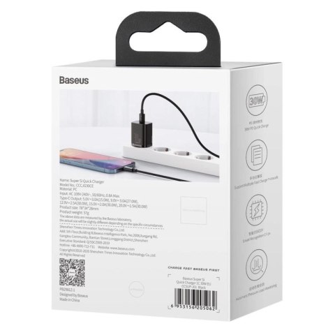 Baseus Super Si 1C szybka ładowarka USB Typ C 30W Power Delivery Quick Charge czarny (CCSUP-J01) Baseus