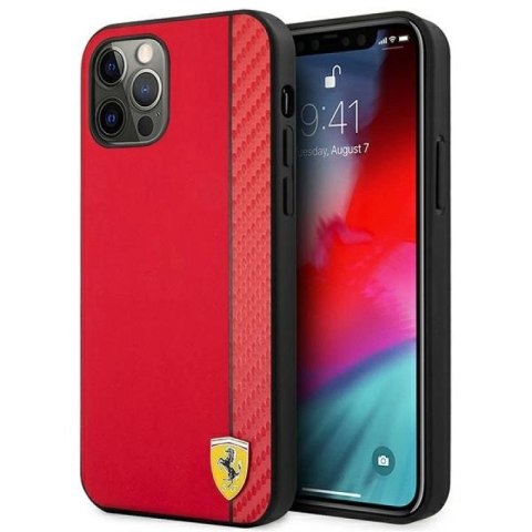 Etui Ferrari On Track Carbon Stripe na iPhone 12 Pro Max - czerwone Ferrari