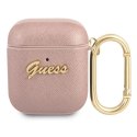 Etui Guess Saffiano Script Metal Collection na AirPods 1/2 - różowe Guess