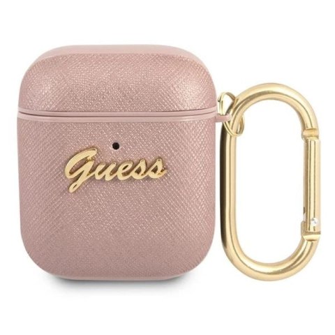 Etui Guess Saffiano Script Metal Collection na AirPods 1/2 - różowe Guess