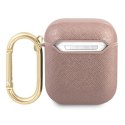 Etui Guess Saffiano Script Metal Collection na AirPods 1/2 - różowe Guess